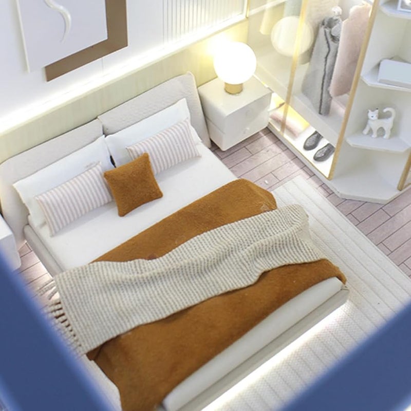 Type 1 Cream Miniature Double Bed With Beddings For 1 20 Dollhouse Decor - Image 5